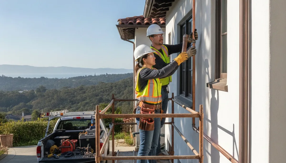 San Francisco, CA plumbing repair technician servicing a residential pipe leak