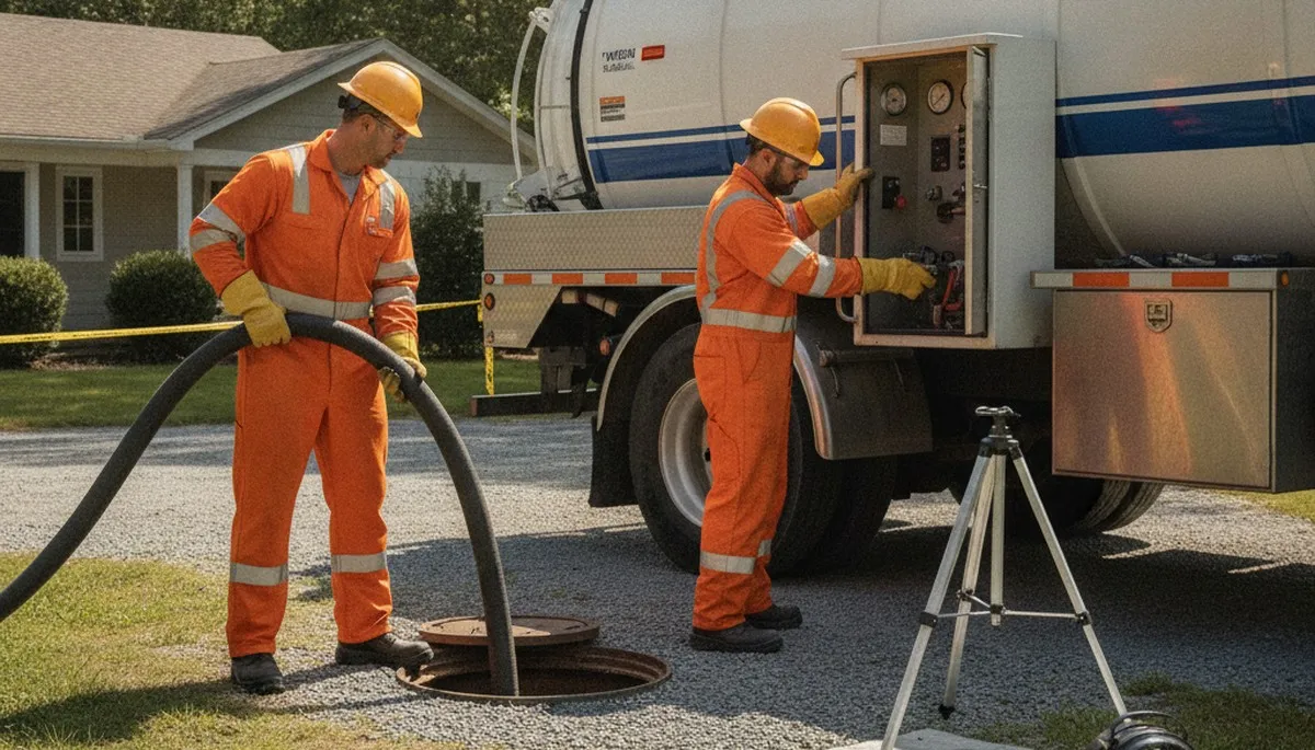 Septic pumping service truck in San Francisco, CA for residential plumbing repair